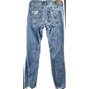 American Eagle Jegging Jean Womens Sz 4S Lt Wash Raw Hem Stretch Distressed Boho